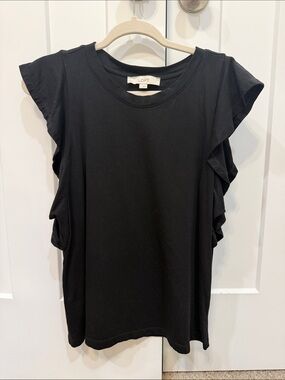 LOFT Black Ruffle Sleeve Tee